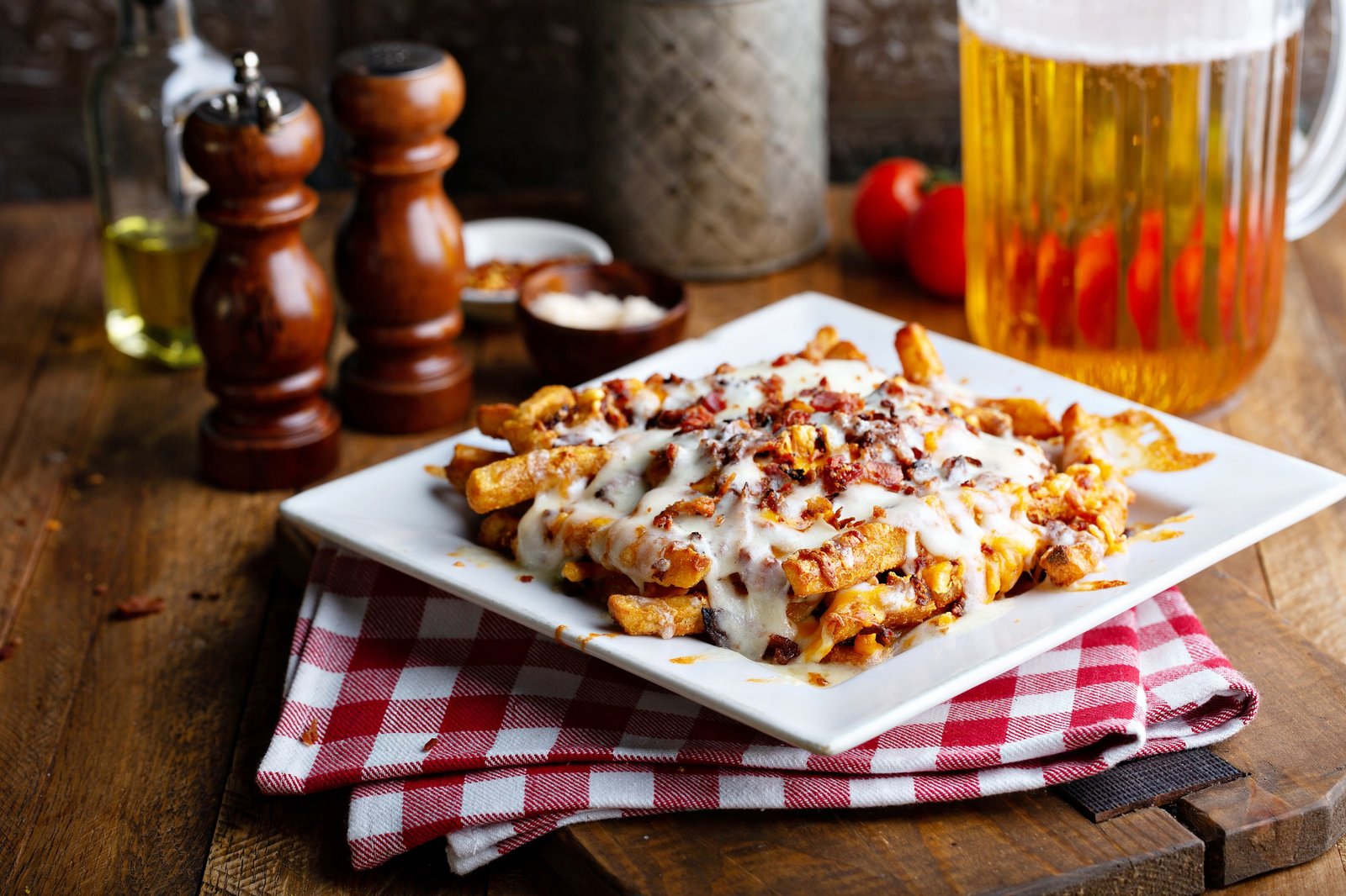 Cheese fries topped with bacon